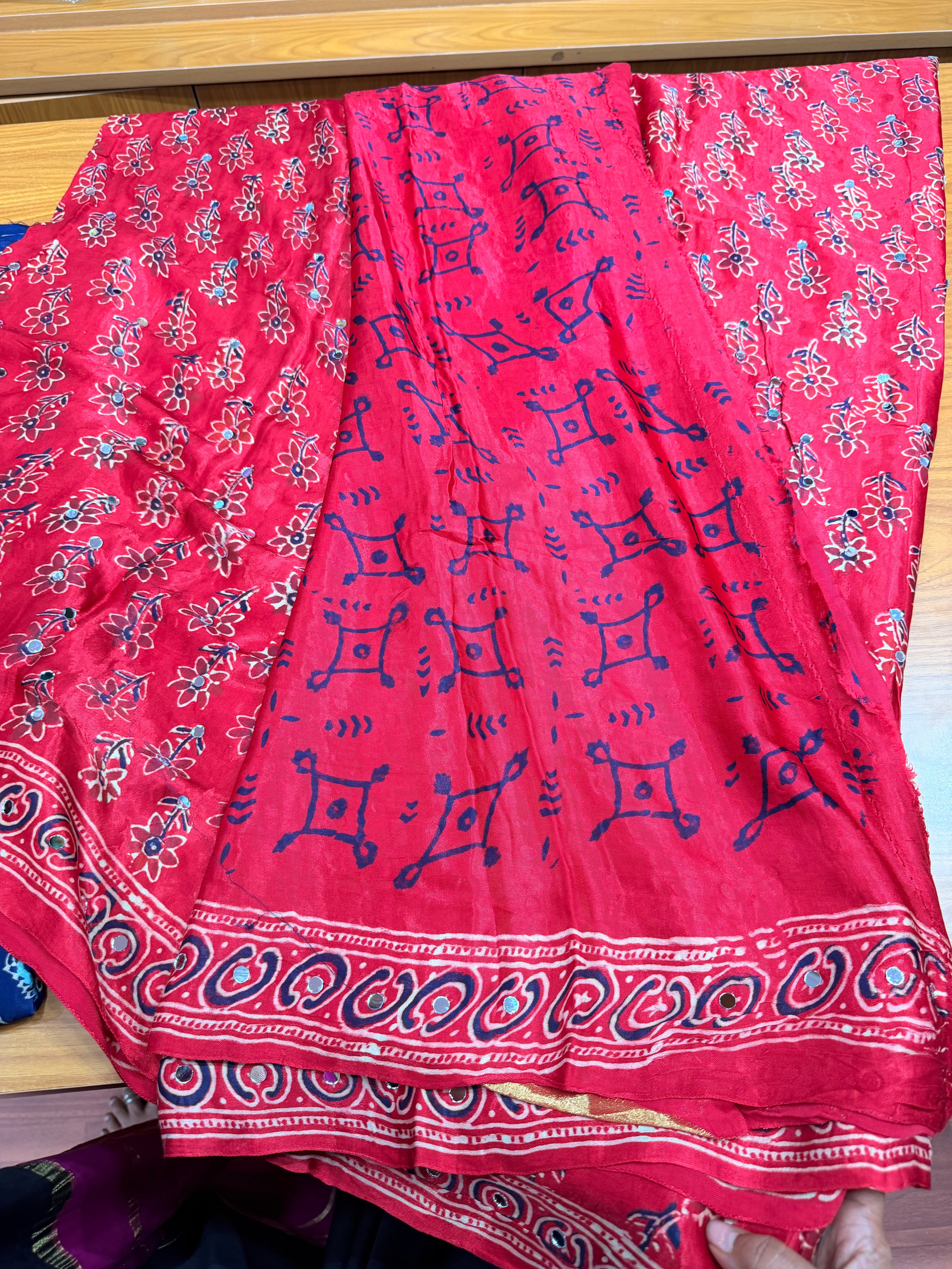 Pure ajrak modal mirror work with tissue pallu