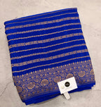 Royal blue stripes pure benarasi crepe silk saree