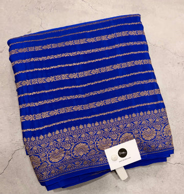 Royal blue stripes pure benarasi crepe silk saree