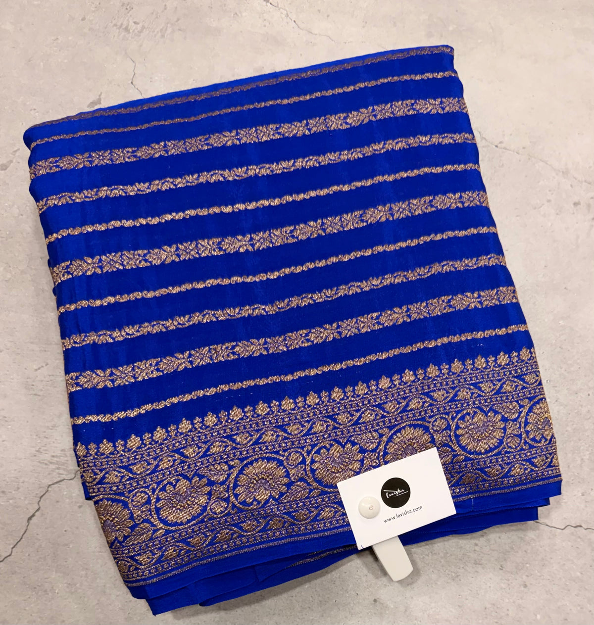 Royal blue stripes pure benarasi crepe silk saree