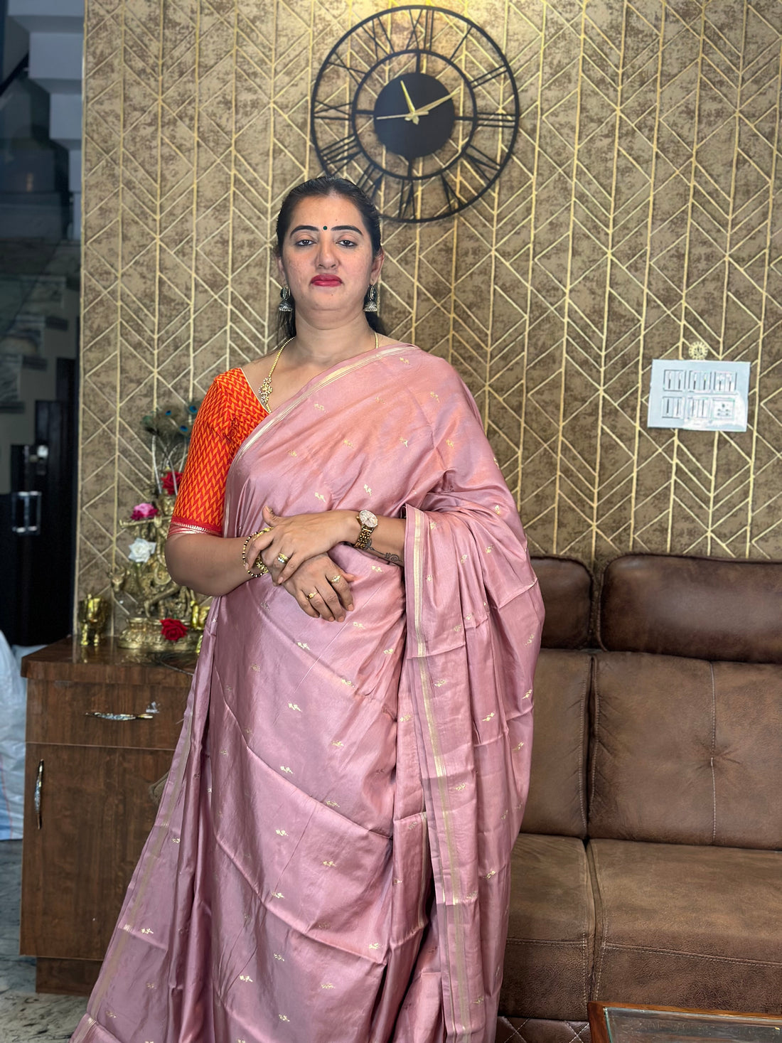 Onion pink semi silk. With small butta blouse.