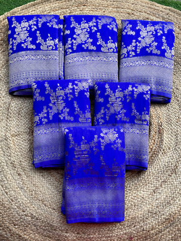 Royal blue crushed georgette sarees