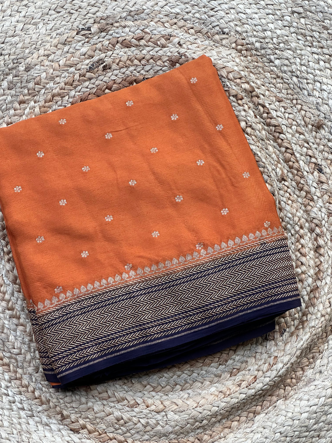 Rust orange with brown pure crepe Banaras sarees