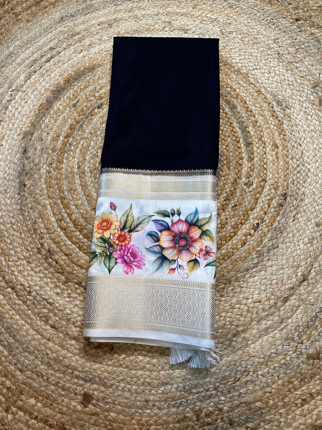 Green and white semi crepe floral bentex border.