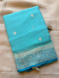 Sky blue Banarasi pure khadi chiffon saree sliver zari saree