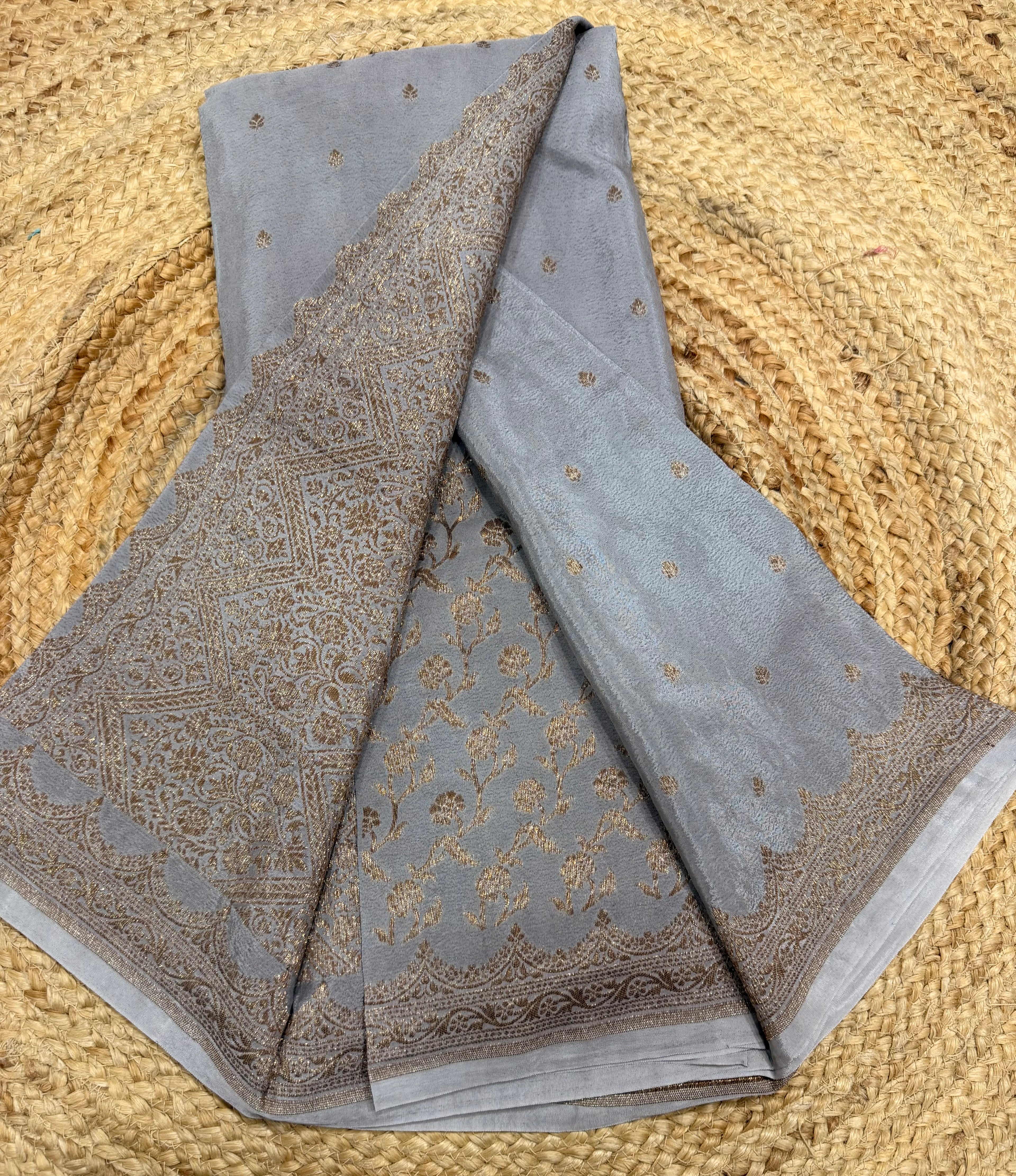 Grey pure Banarasi crepe saree