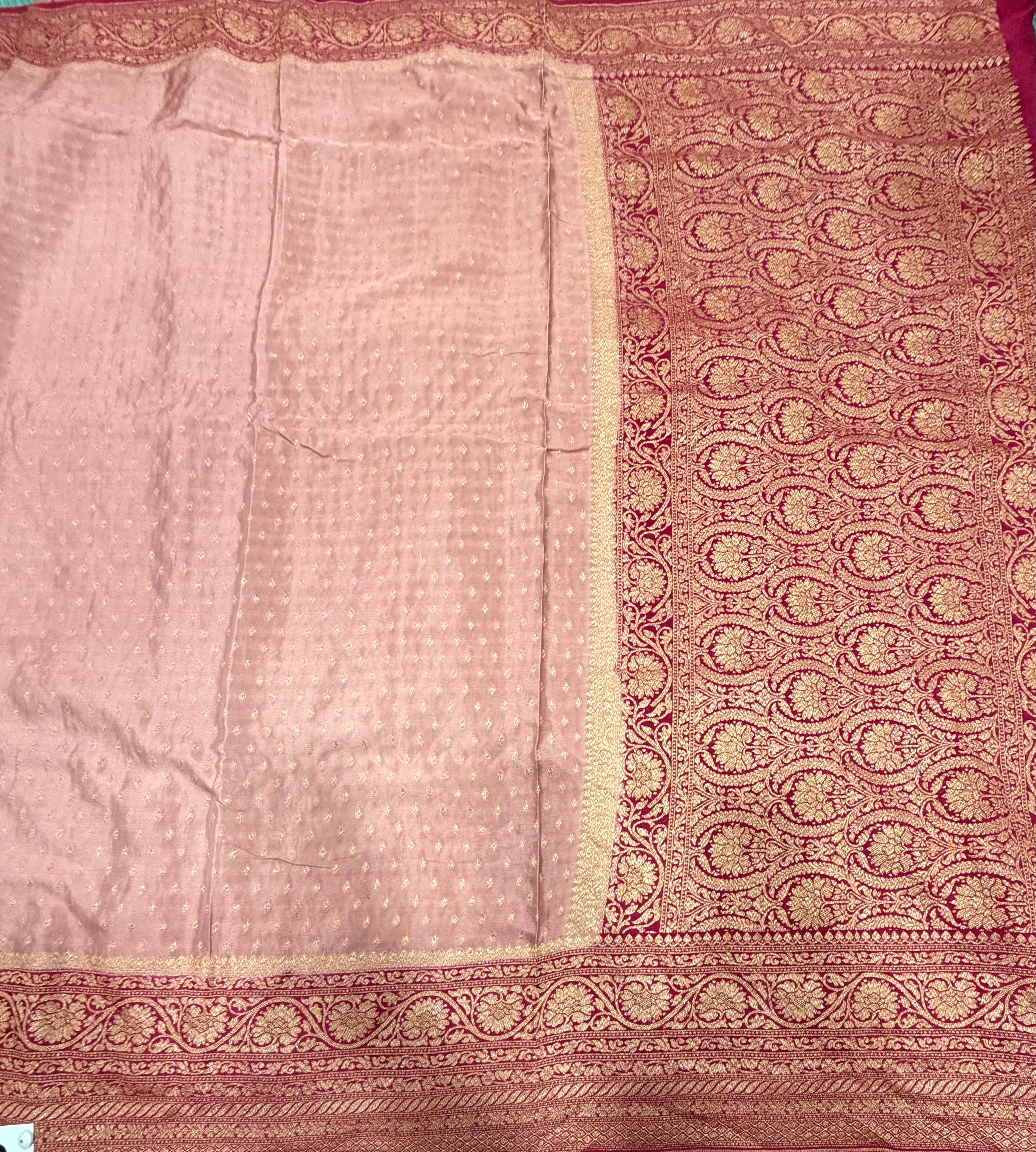 Pastel pink  pure benarasi crepe silk saree