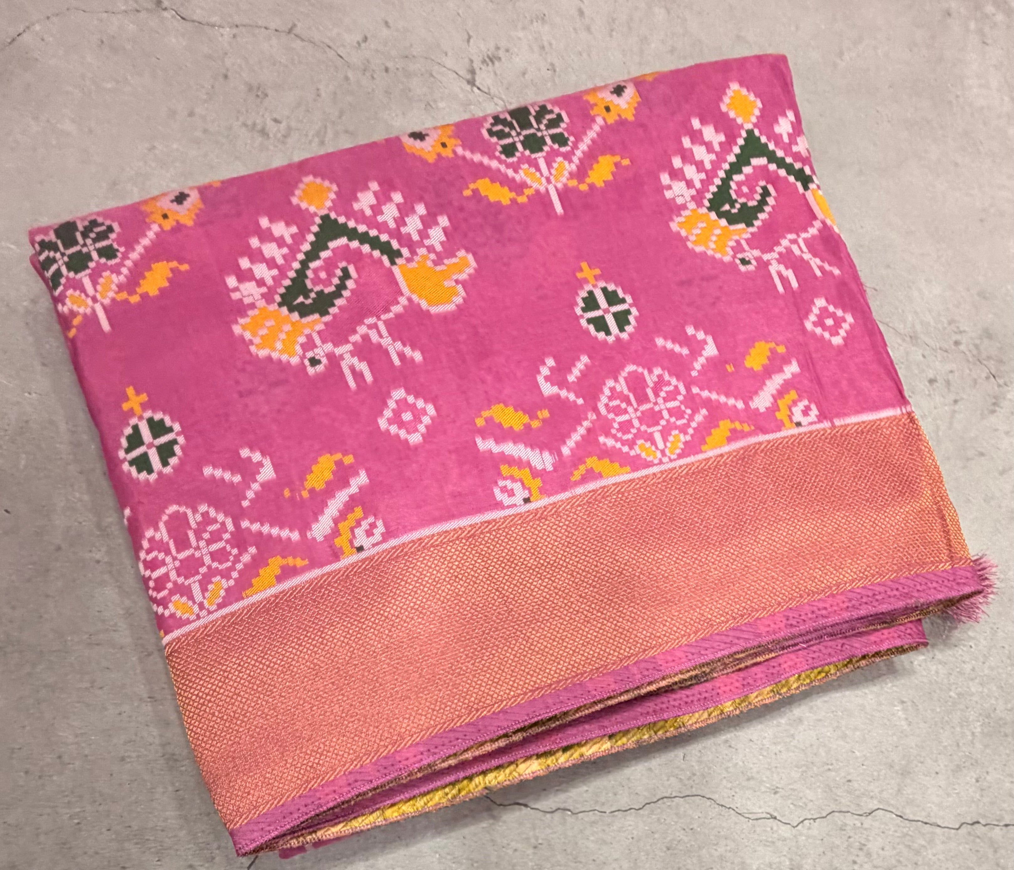 Light pink small border tusser Paithani saree