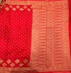 Red  small butta pure benarasi crepe silk saree