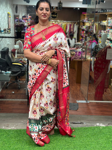 White and red semi Patola sarees