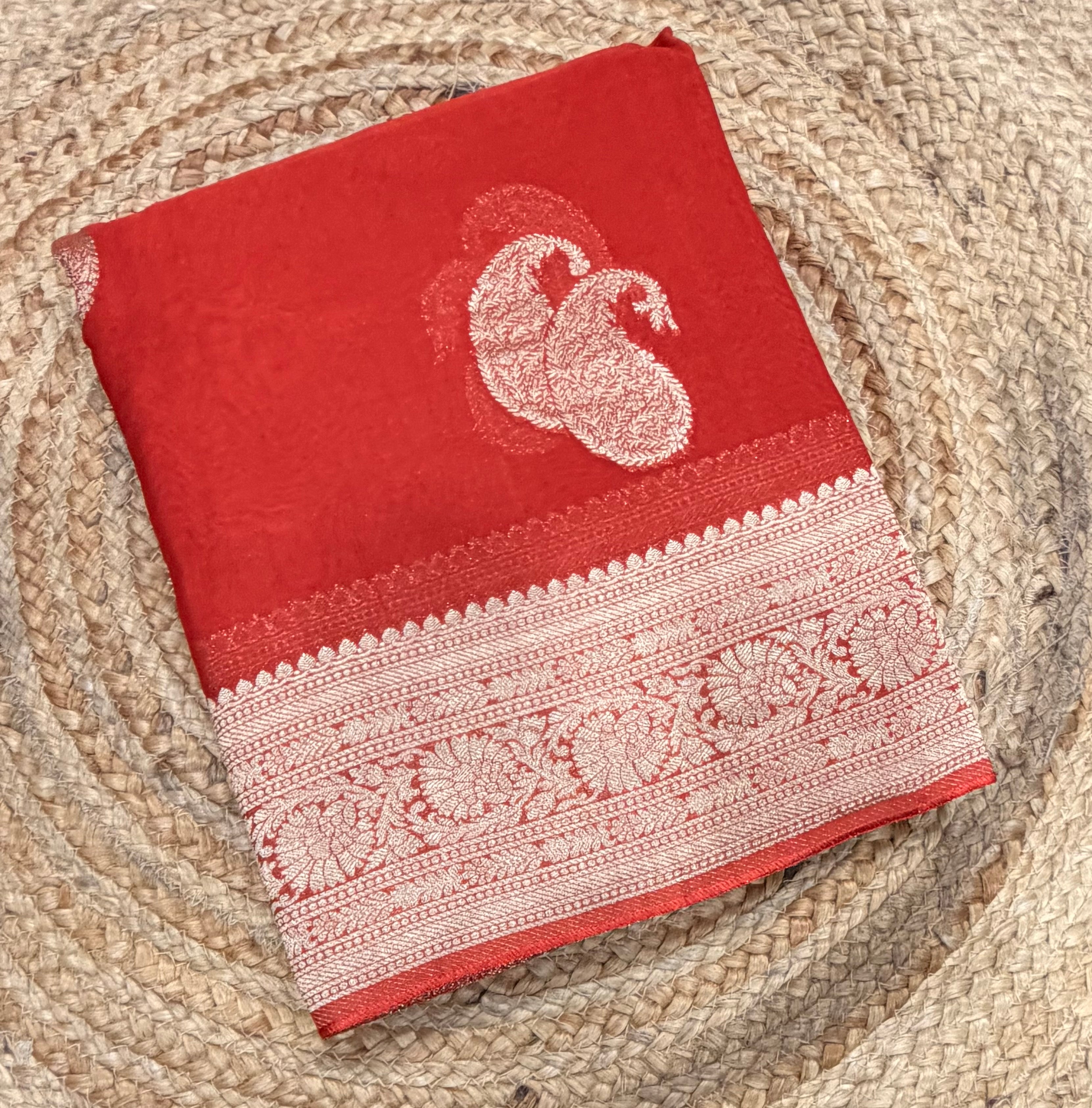 Rust orange mango Butta georgette small border saree