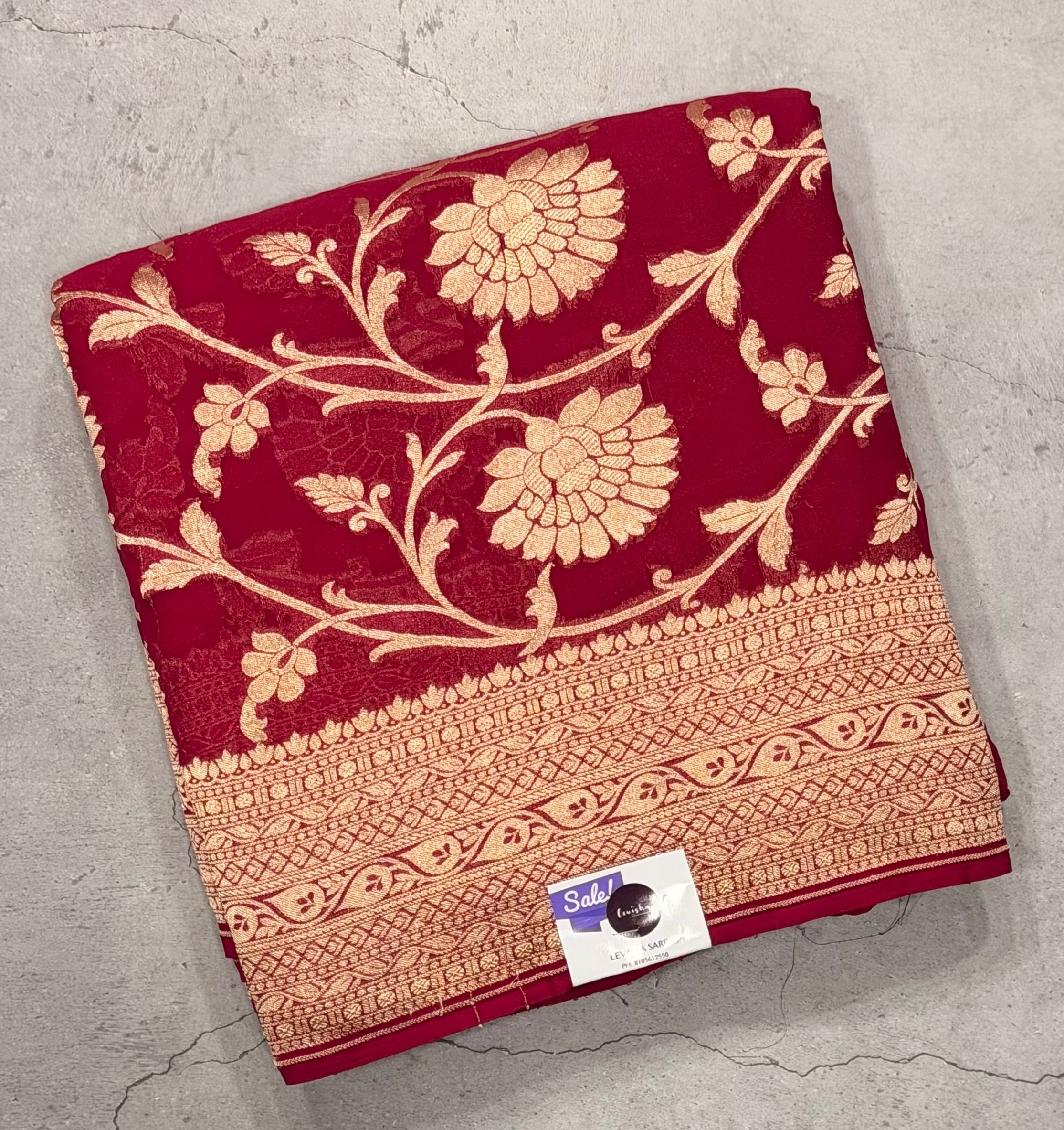 Dark Rani pink  jaal pattern pure georgette with water zari saree
