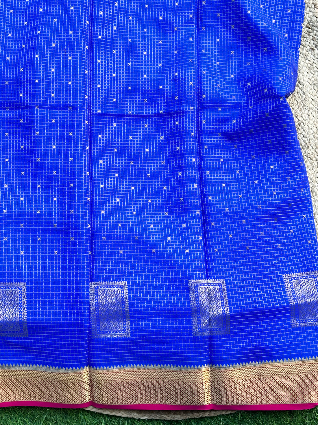 Royal blue with pink pure crepe Mysore Silk sarees 140 gsm