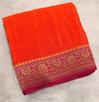 Orange n Rani pink partly pallu pure benarasi crepe silk saree