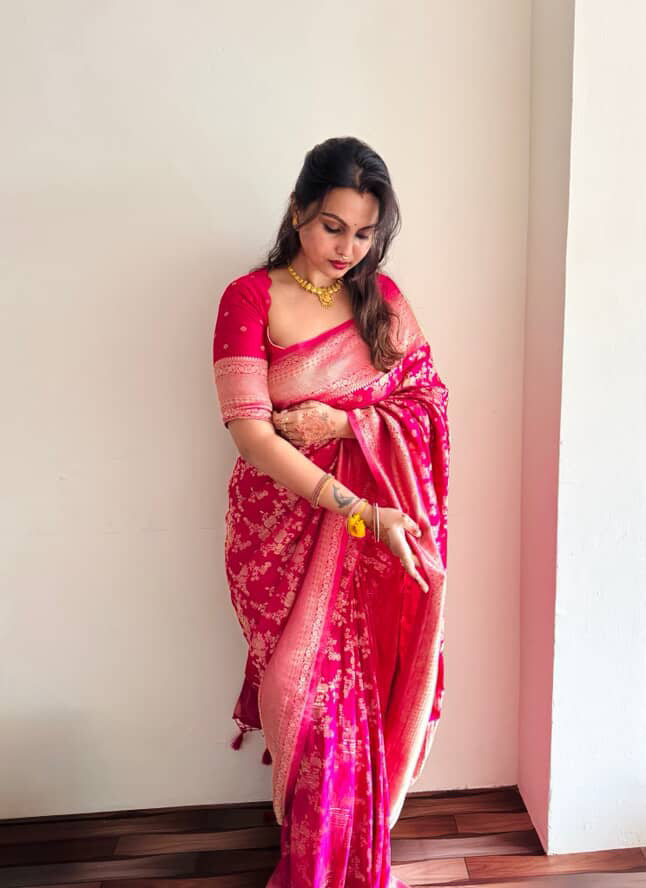 Rani pink crushed georgette sarees