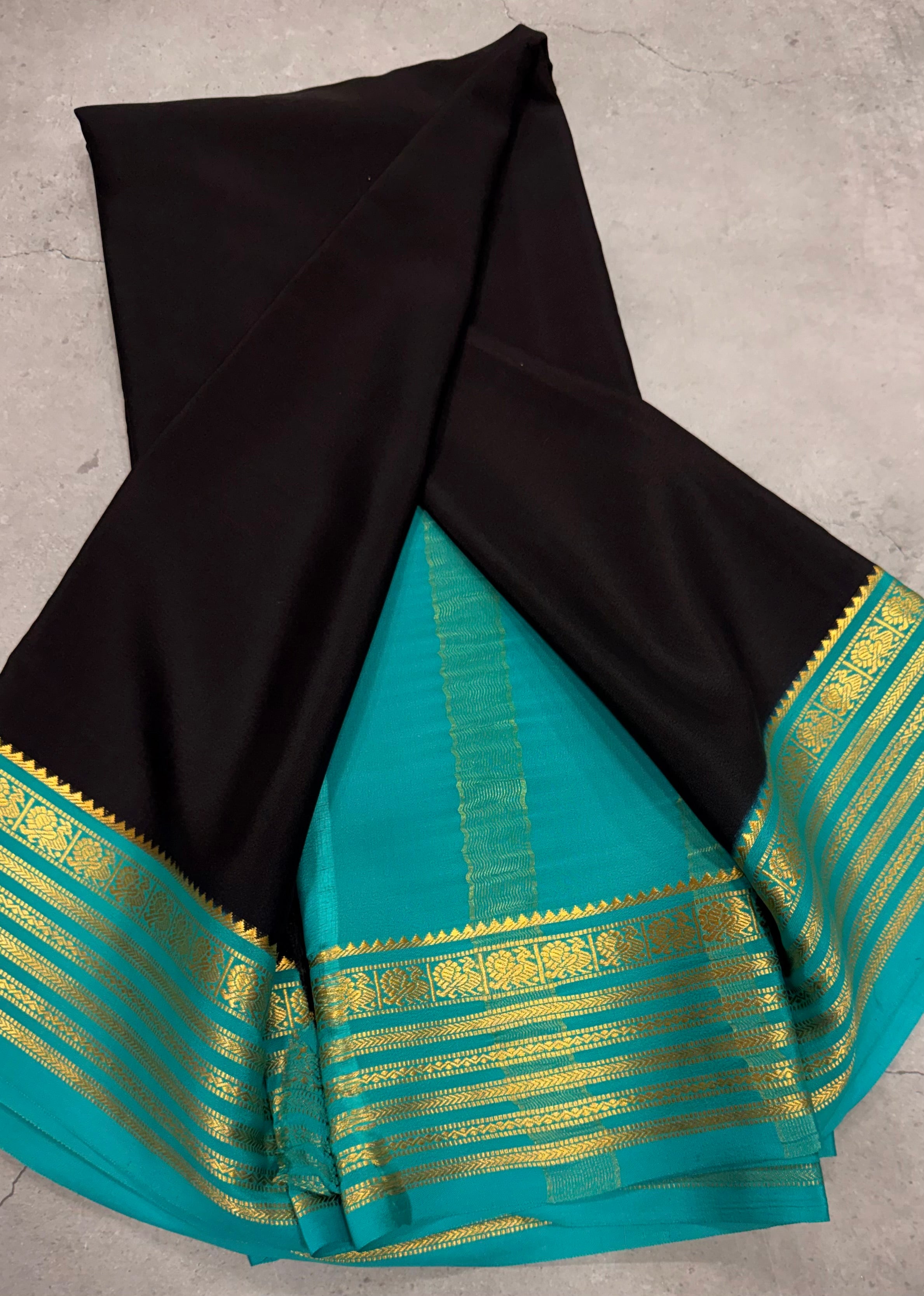 Black stripes border pure Mysore silk crepe saree