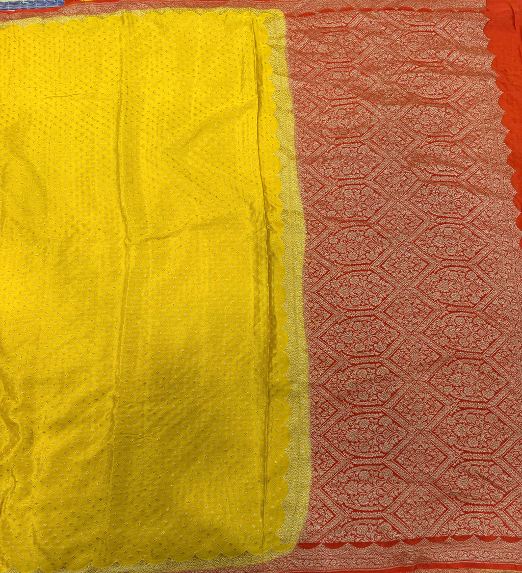 Yellow  small butta pure benarasi crepe silk saree