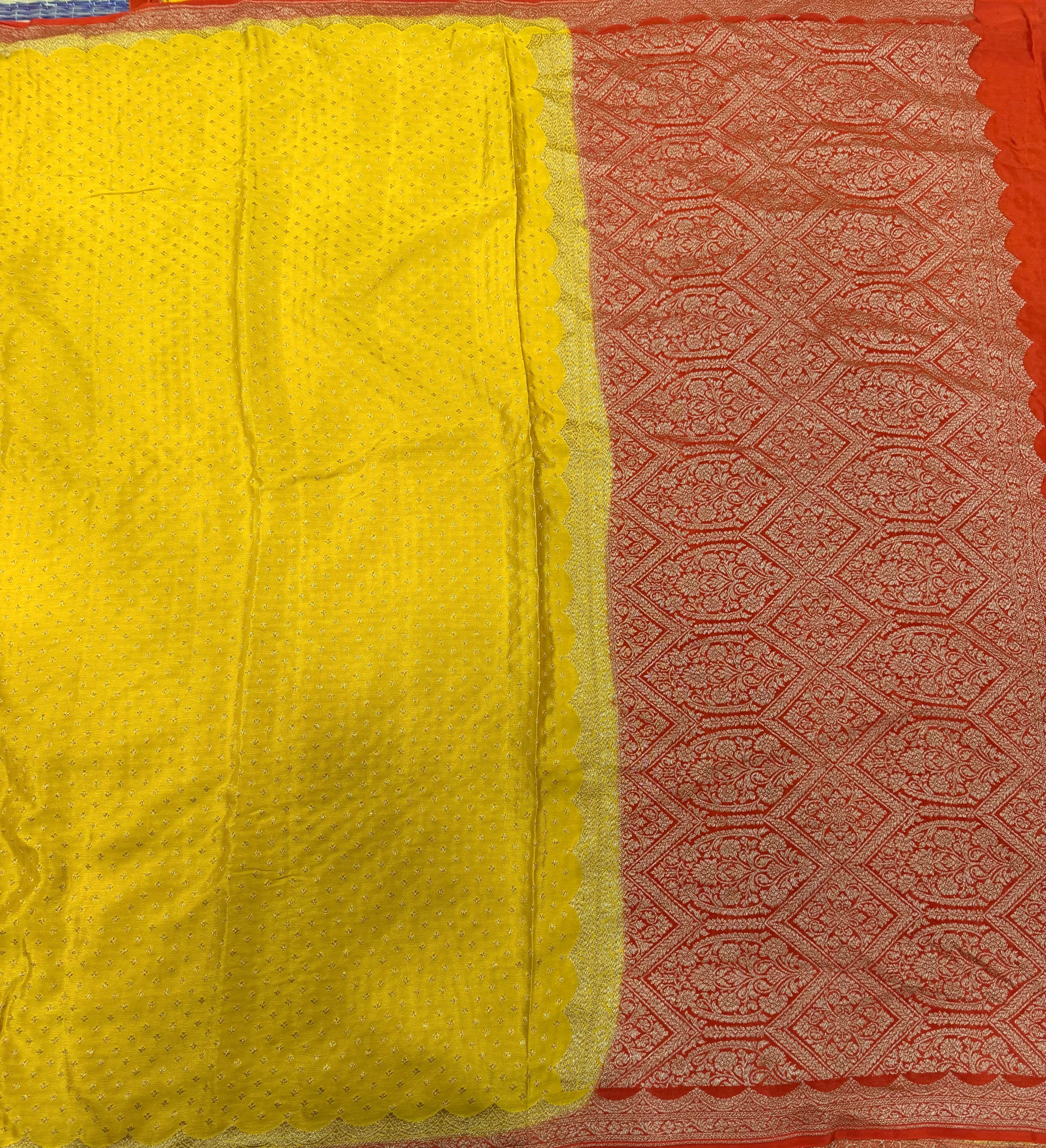 Yellow  small butta pure benarasi crepe silk saree