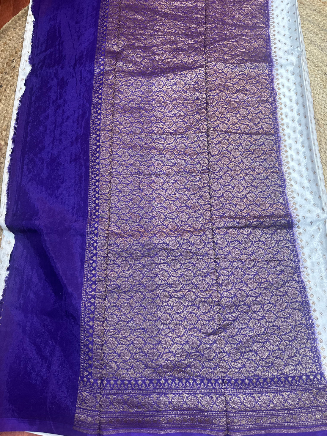 Purple and white crepe chiffon sarees