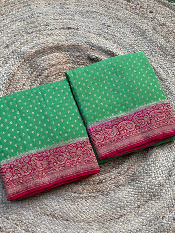 Light green and pink pure crepe Banaras silk sarees