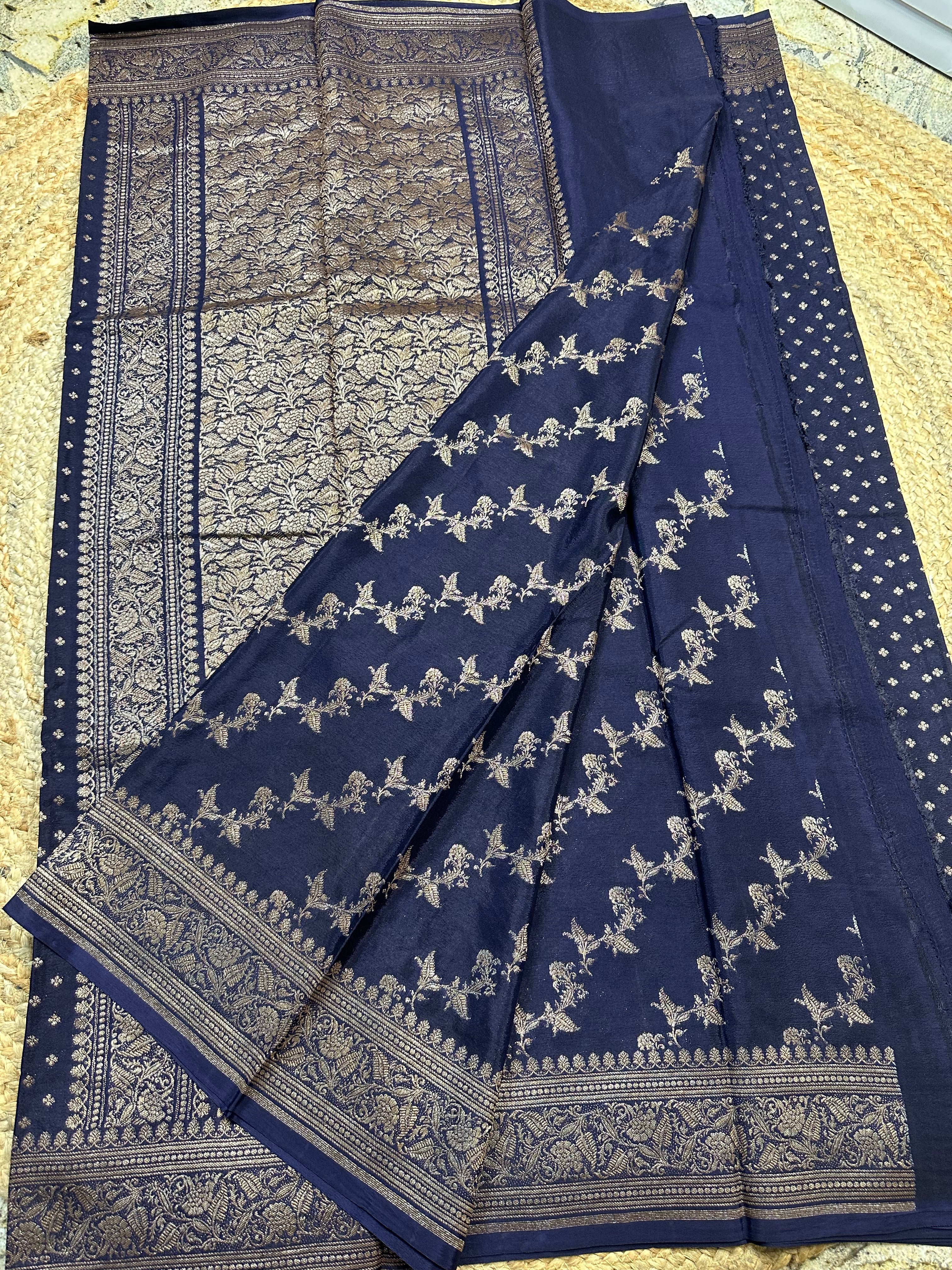 Eliphant grey crepe chiffon handloom silk sarees.