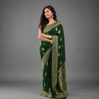 Bottle Green big butta 107 designer soft crepe silk