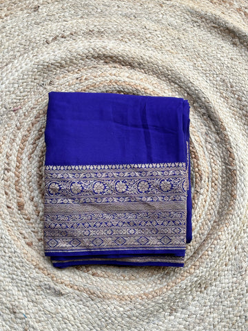 Purple plain pure crepe Banaras silk sarees with Jaal blouse