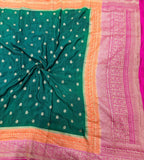 Bottle green 3D pure benarasi crepe silk saree
