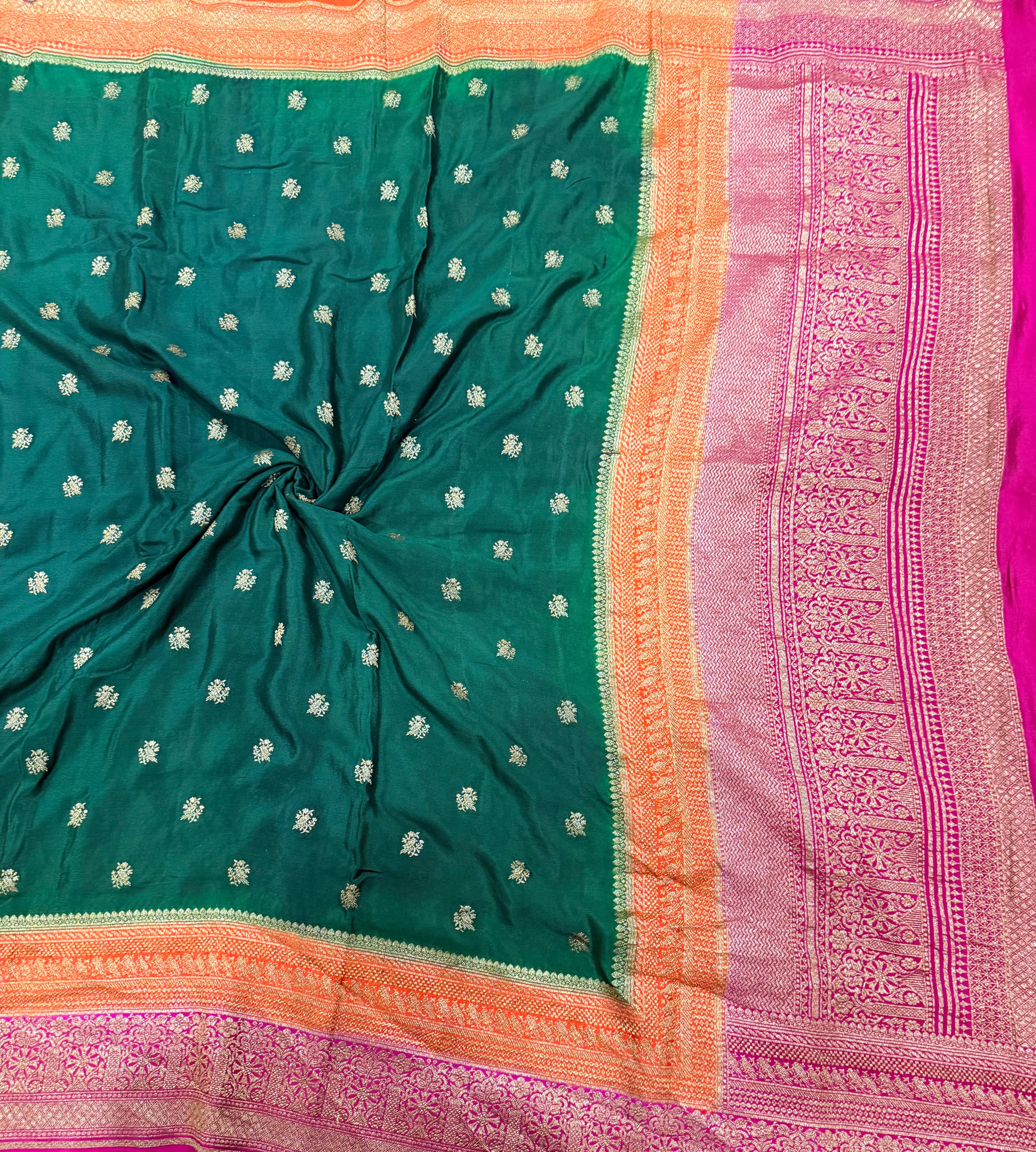Bottle green 3D pure benarasi crepe silk saree