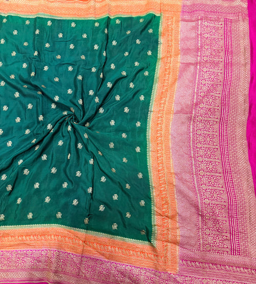 Bottle green 3D pure benarasi crepe silk saree