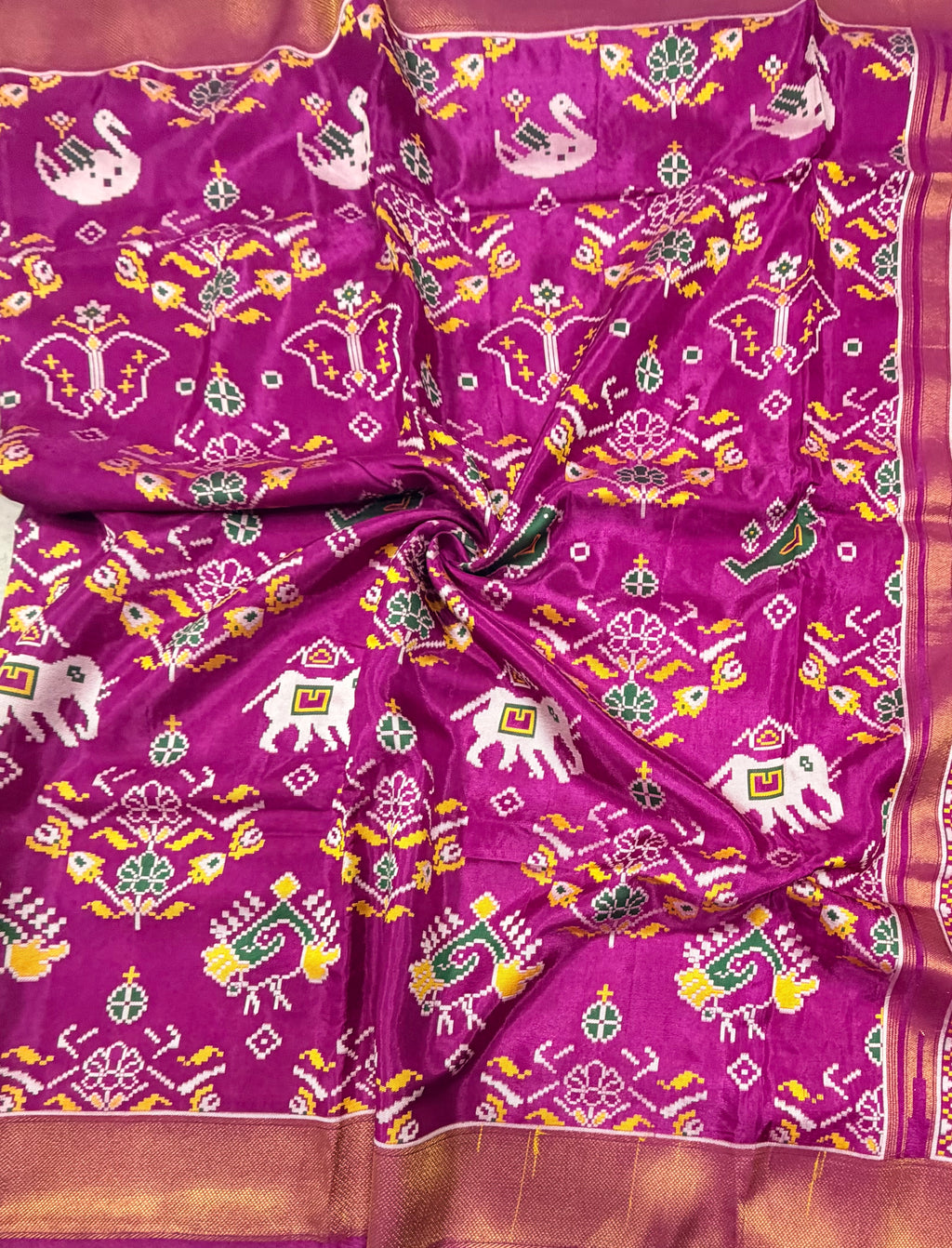 Magenta small border tusser Paithani saree