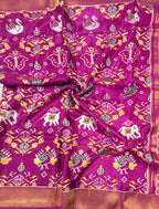 Magenta small border tusser Paithani saree