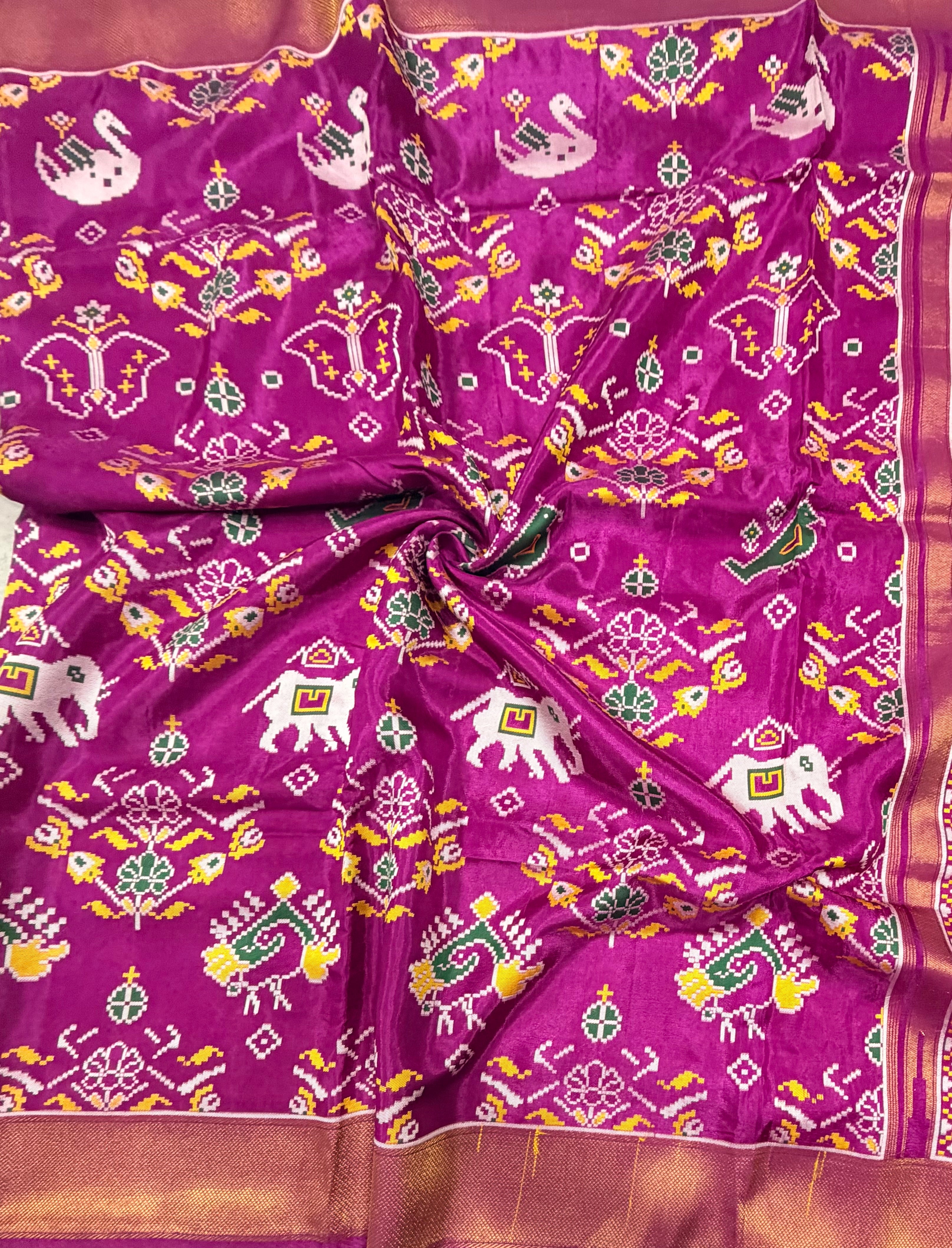Magenta small border tusser Paithani saree