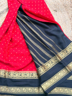 Red and black 1000 butta pure crepe Mysore silk 120 gsm