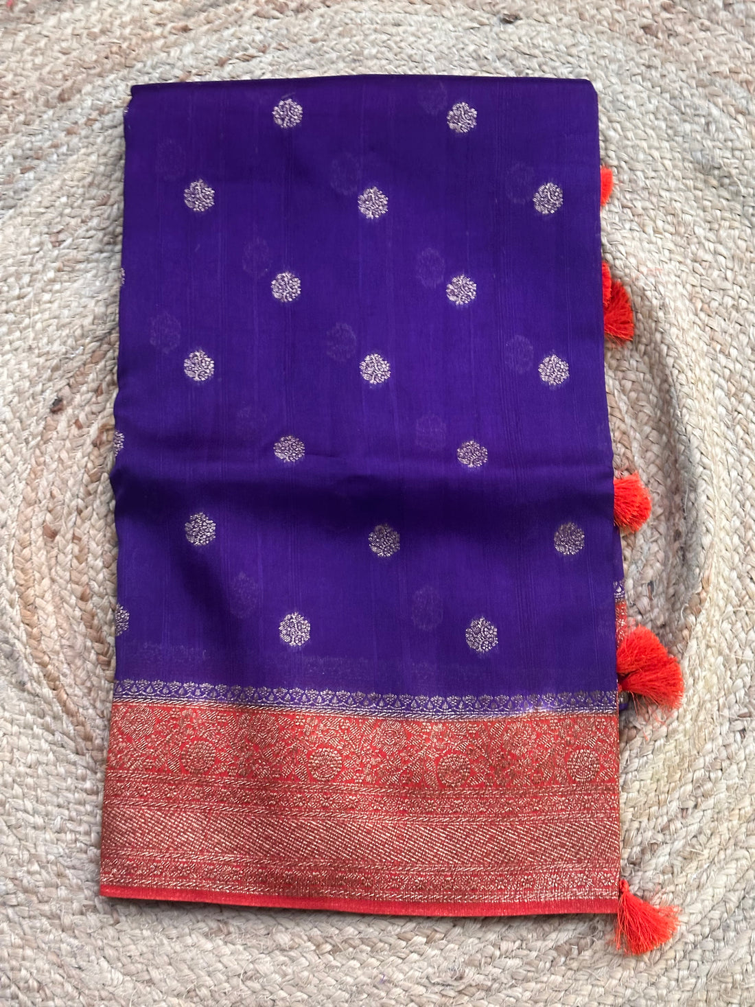 Deep blue and orange tusser silk saree