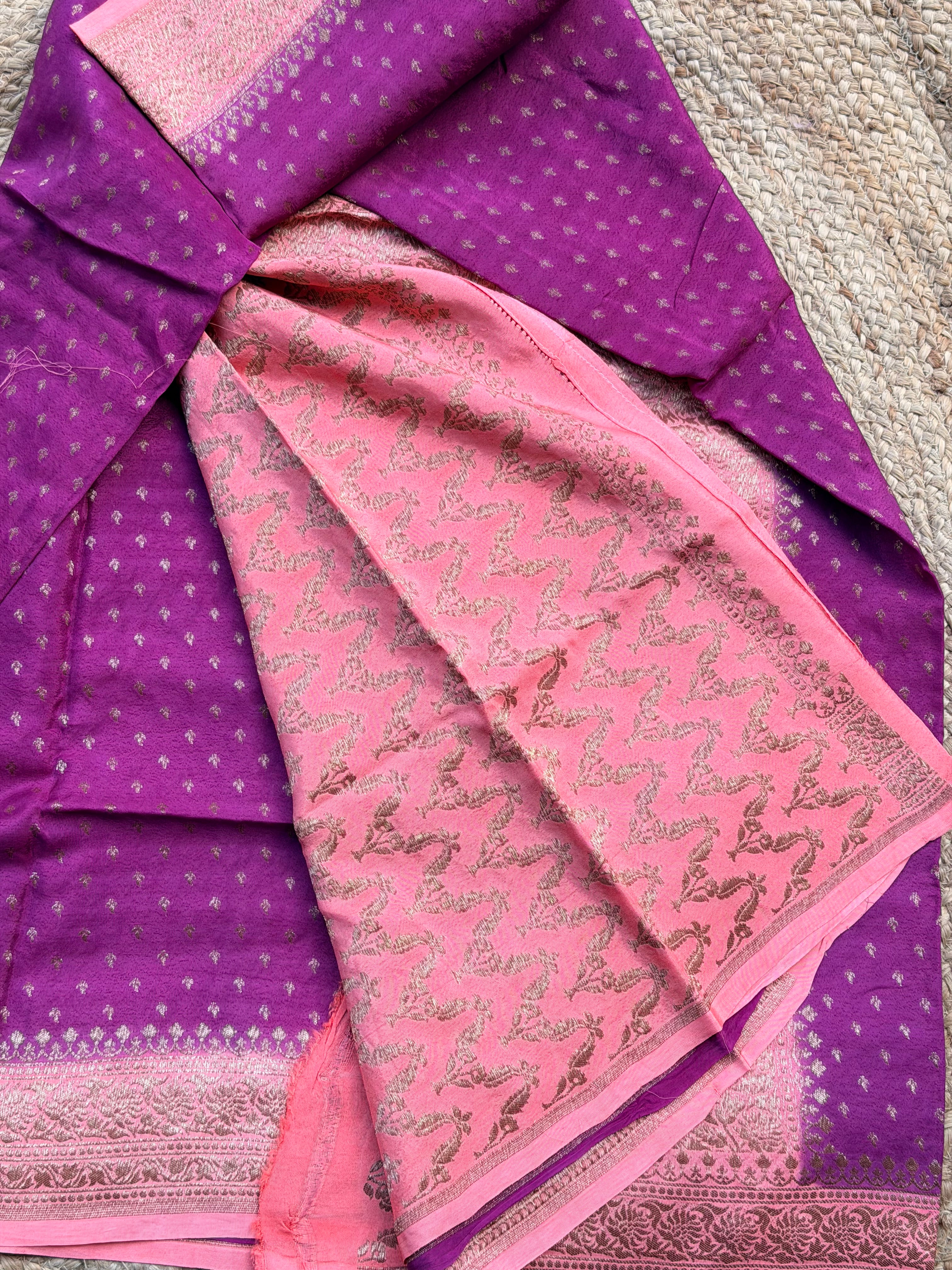 Banaras Pure crepe chiffon pink and peach
