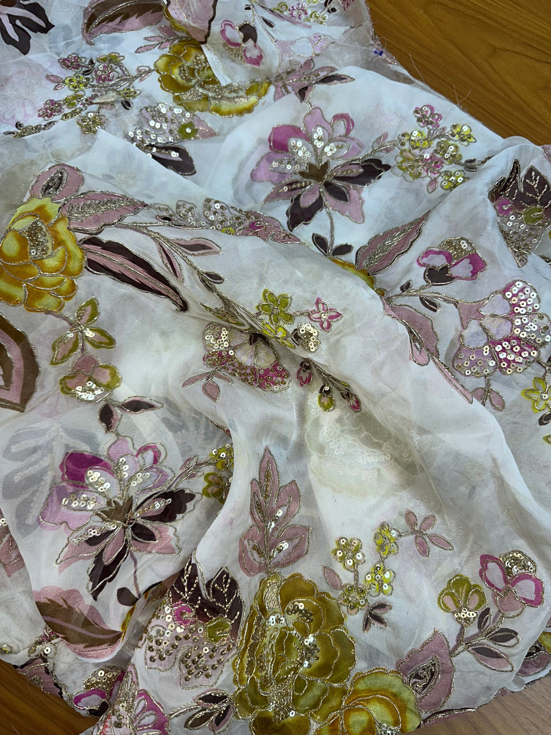 Half white sequins blouse material 1 mtr