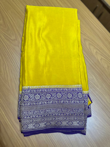 Yellow and purple pure crepe Banaras silk sarees