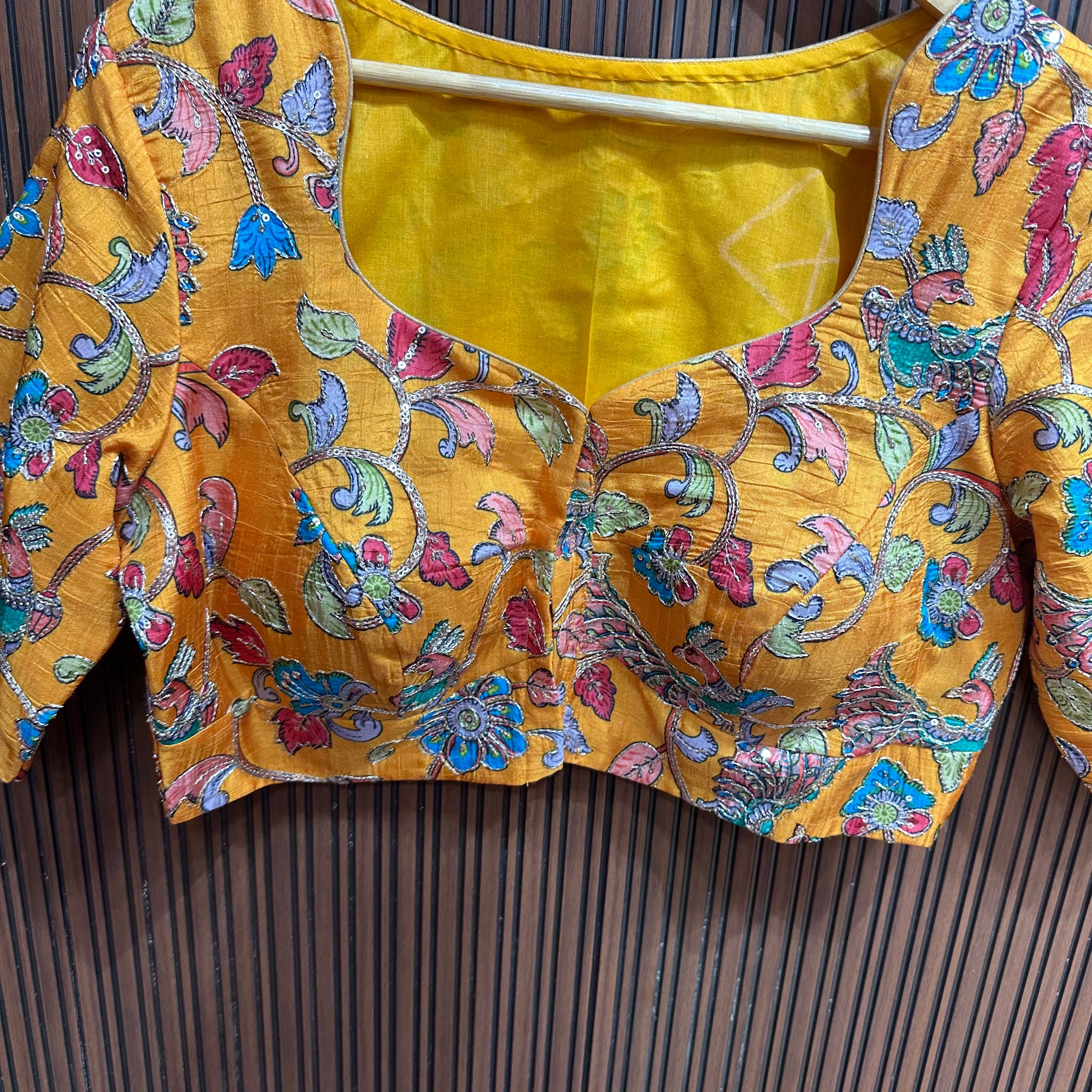 Mustard kalamkari ready blouse L to XXL size