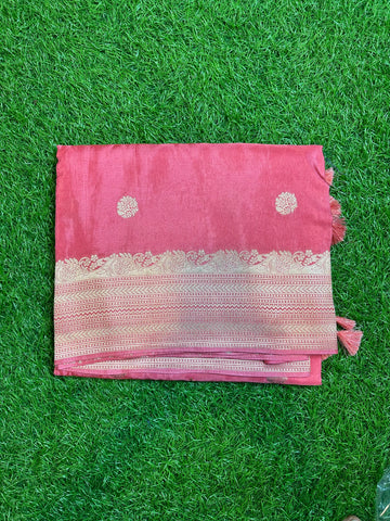 Pink dola silk saree with designer blouse