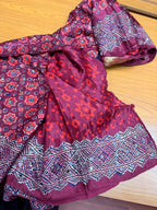 Maroon Pure ajrak mirror work saree with tissue pallu