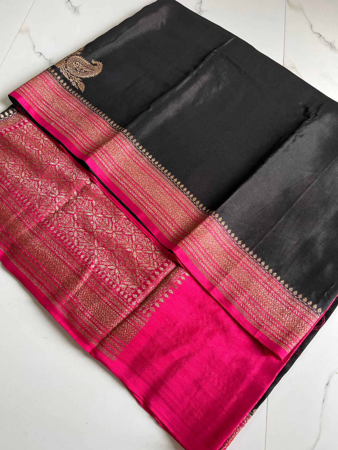 Purple and pink Banaras crepe chiffons sarees antique zari