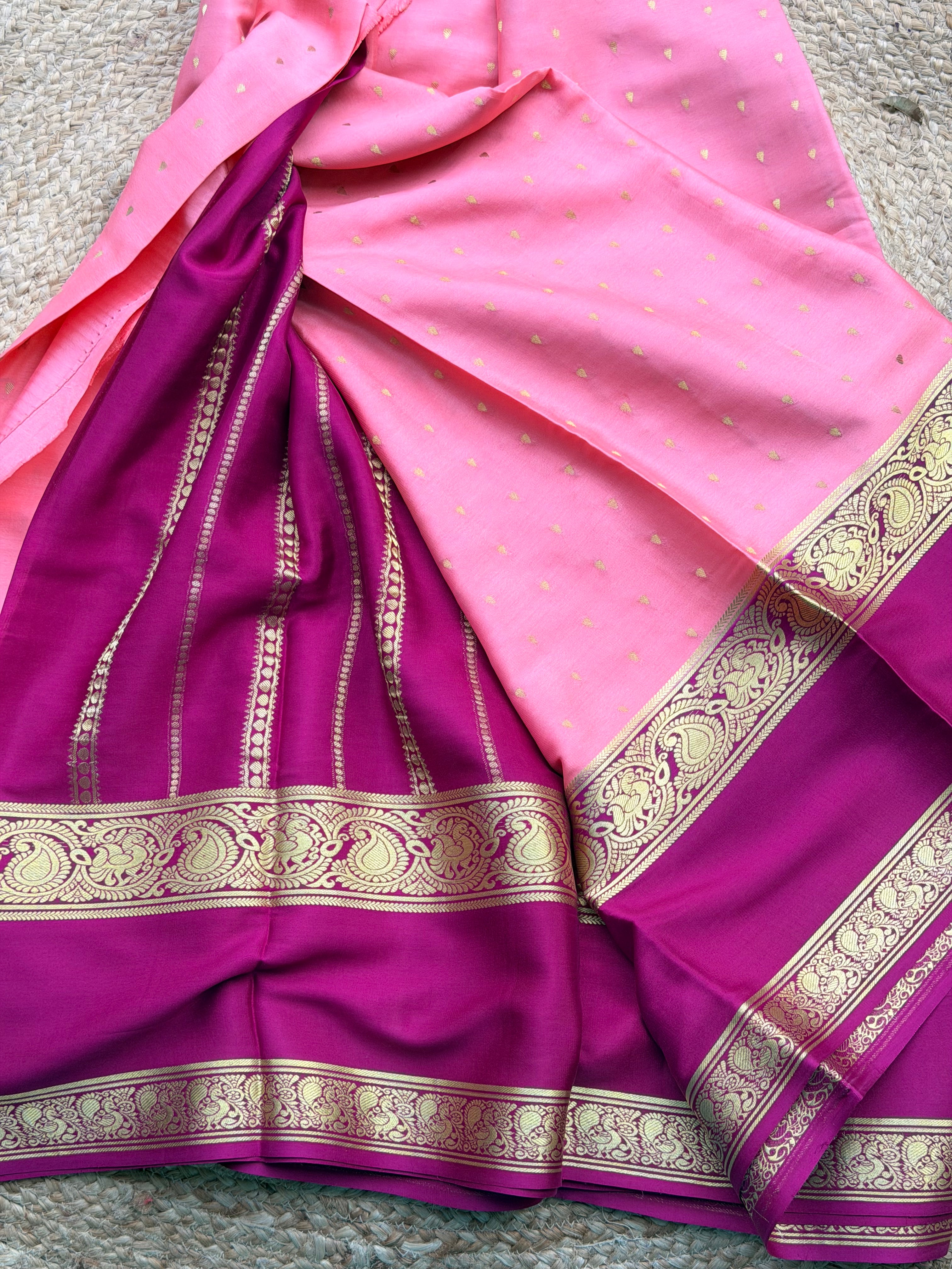 Onion pink and purple 1000 butta pure crepe Mysore silk 120 gsm