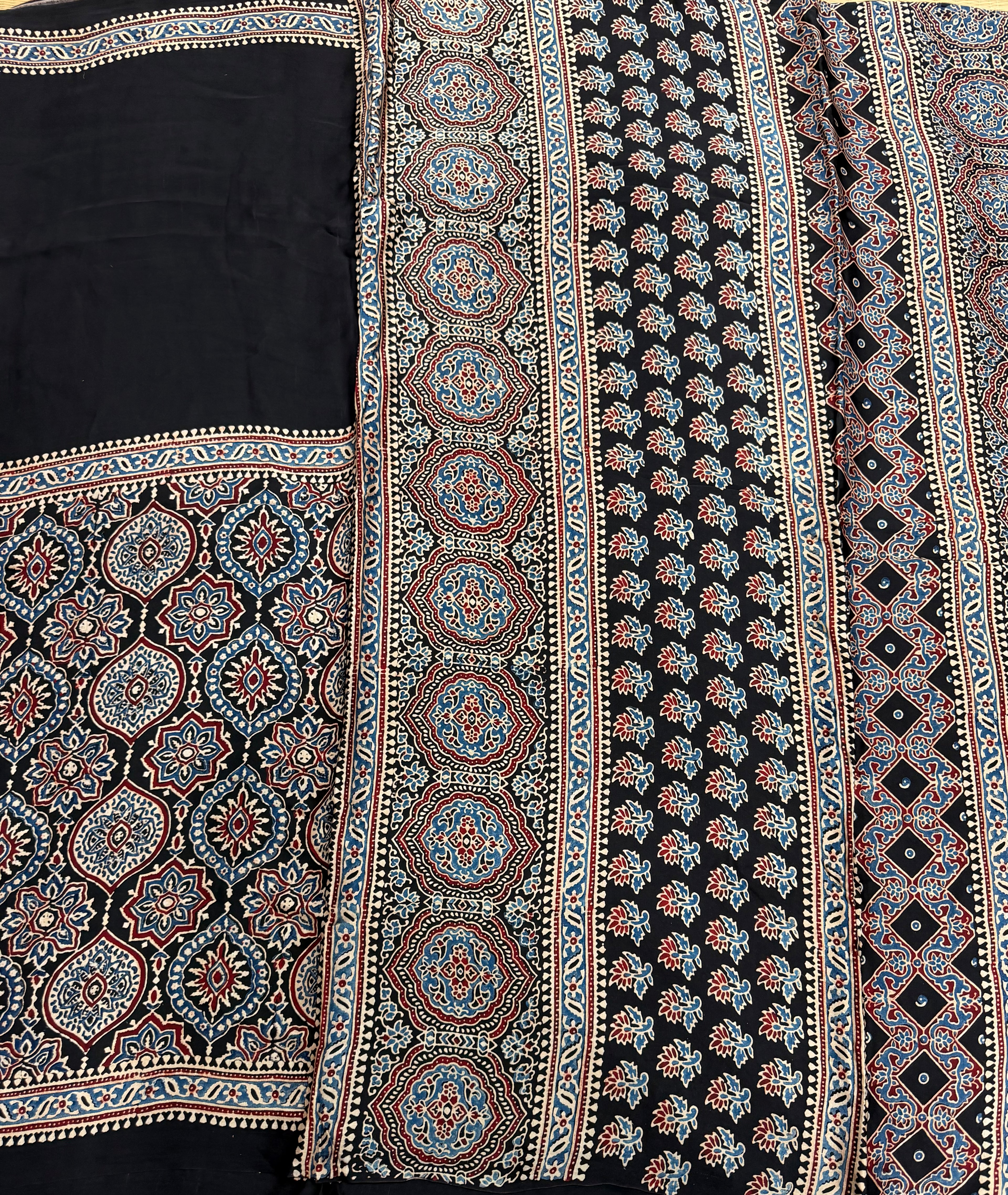 Black  pure Ajrak dola sarees