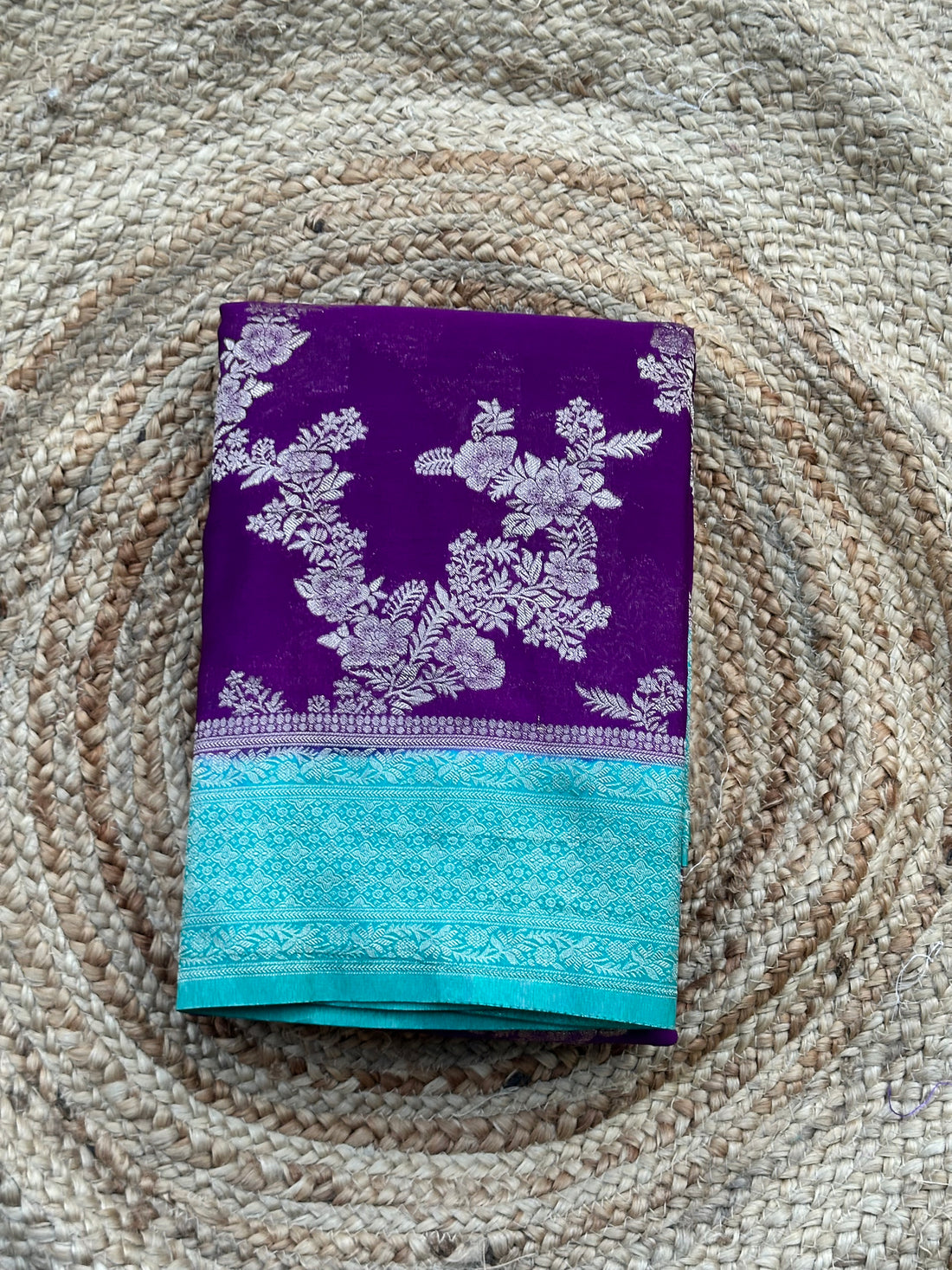 Purple and Rama blue crushed georgette