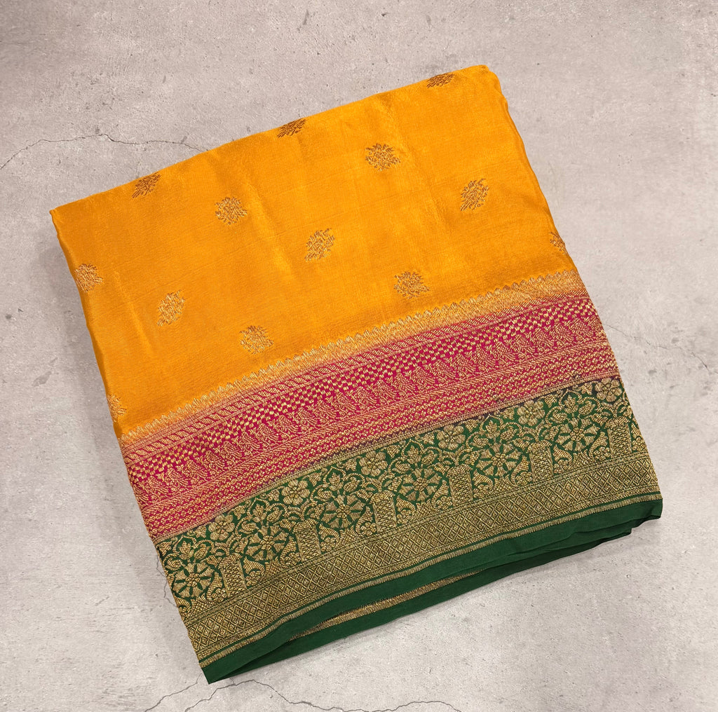Yellow 3D pure benarasi crepe silk saree