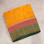 Yellow 3D pure benarasi crepe silk saree