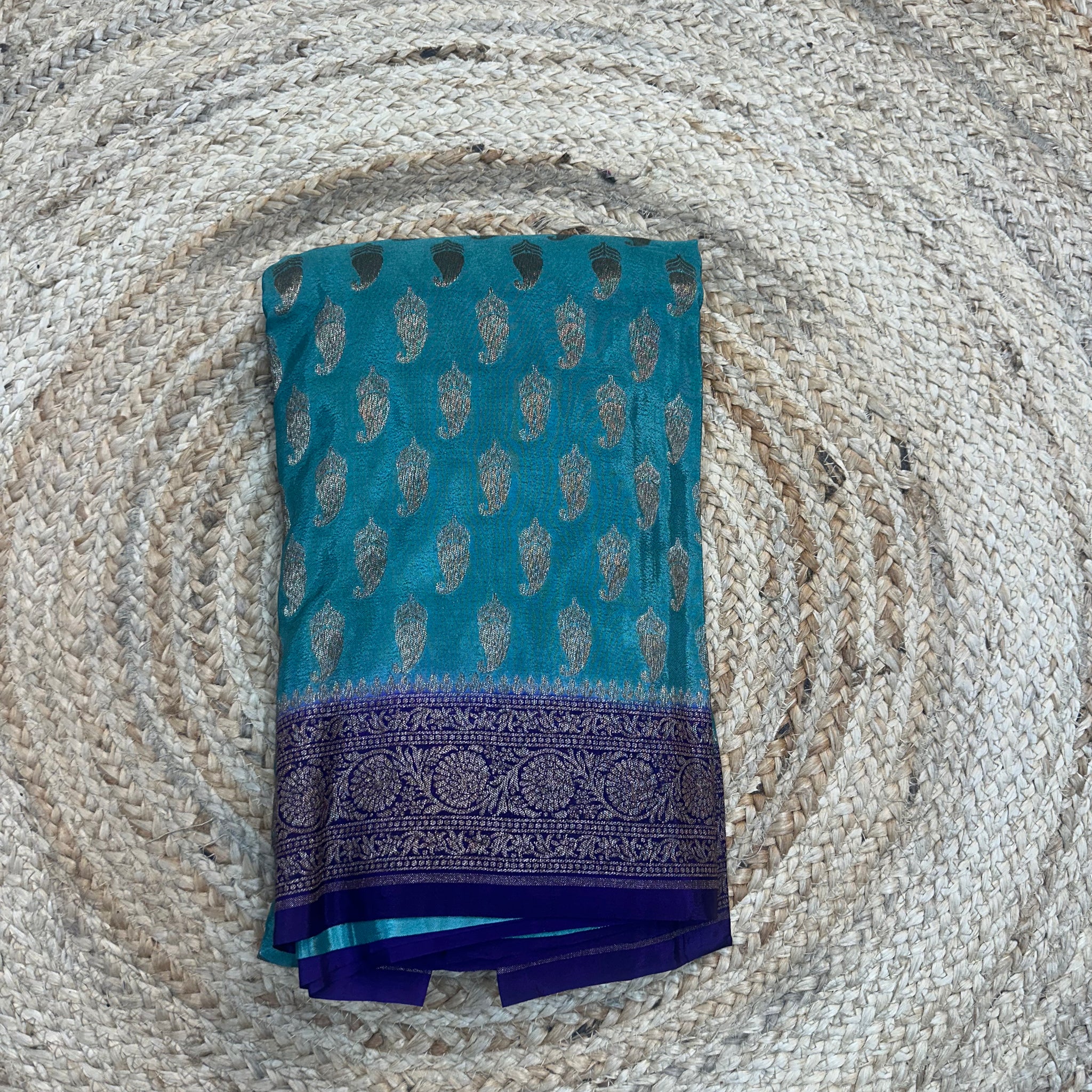 Olive green and purple crepe chiffon sarees