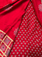 Hot red pure modal Ajrak silk sarees with lotus Ajrak blouse