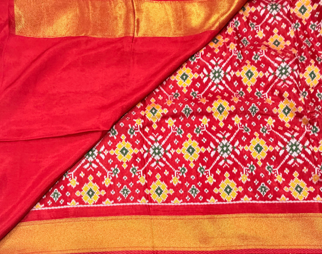 Red small border tusser Paithani saree